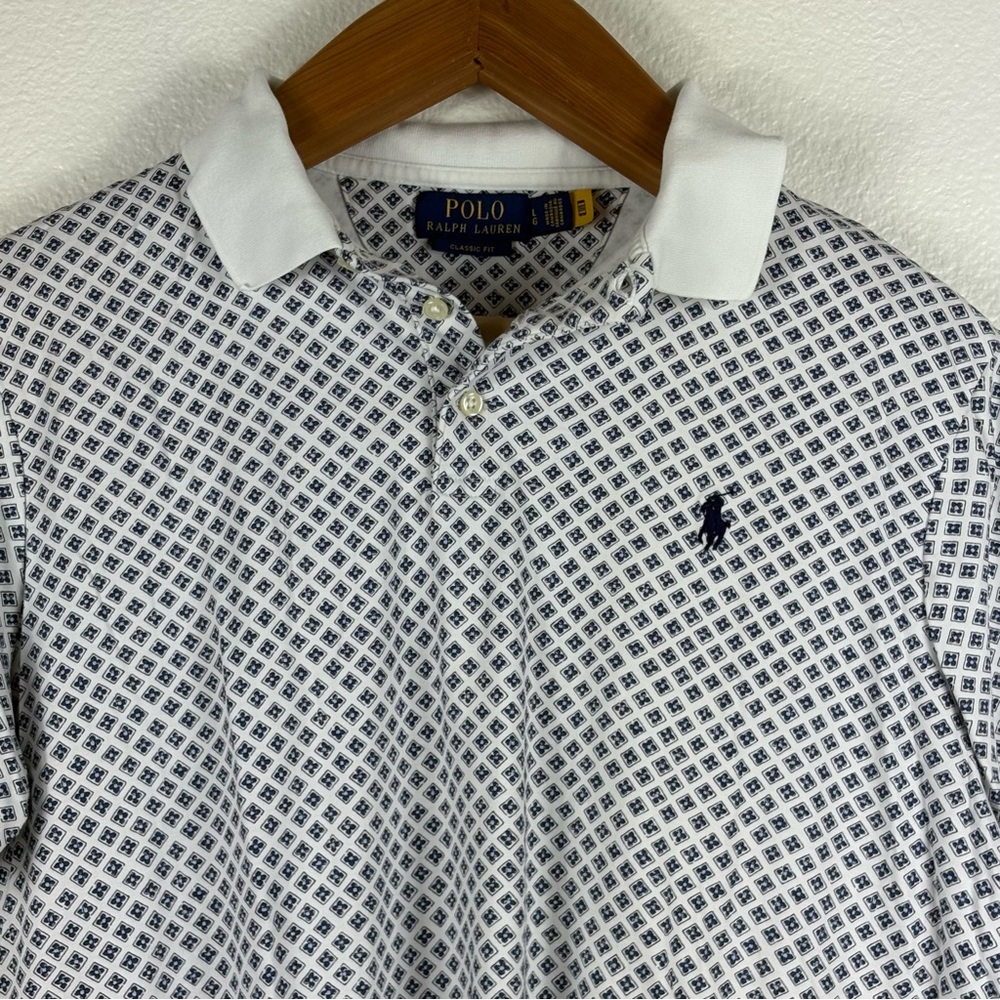 Polo by Ralph Lauren White Polo with Navy Micro-Pattern